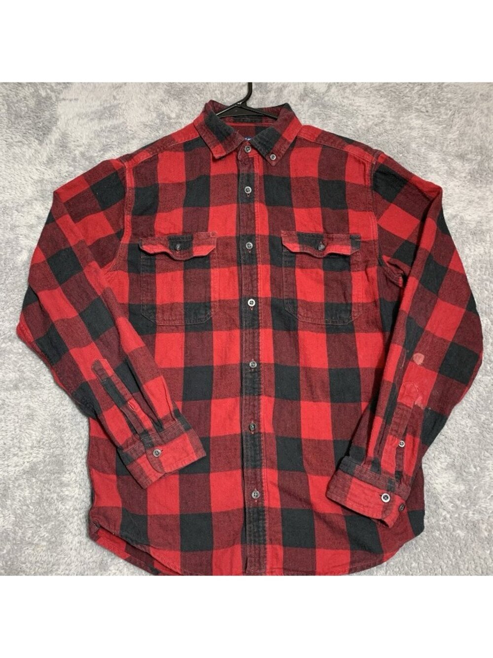 George Buffalo Plaid/Button/Collar Flannel Shirt--Red/Black--Small (34-36)